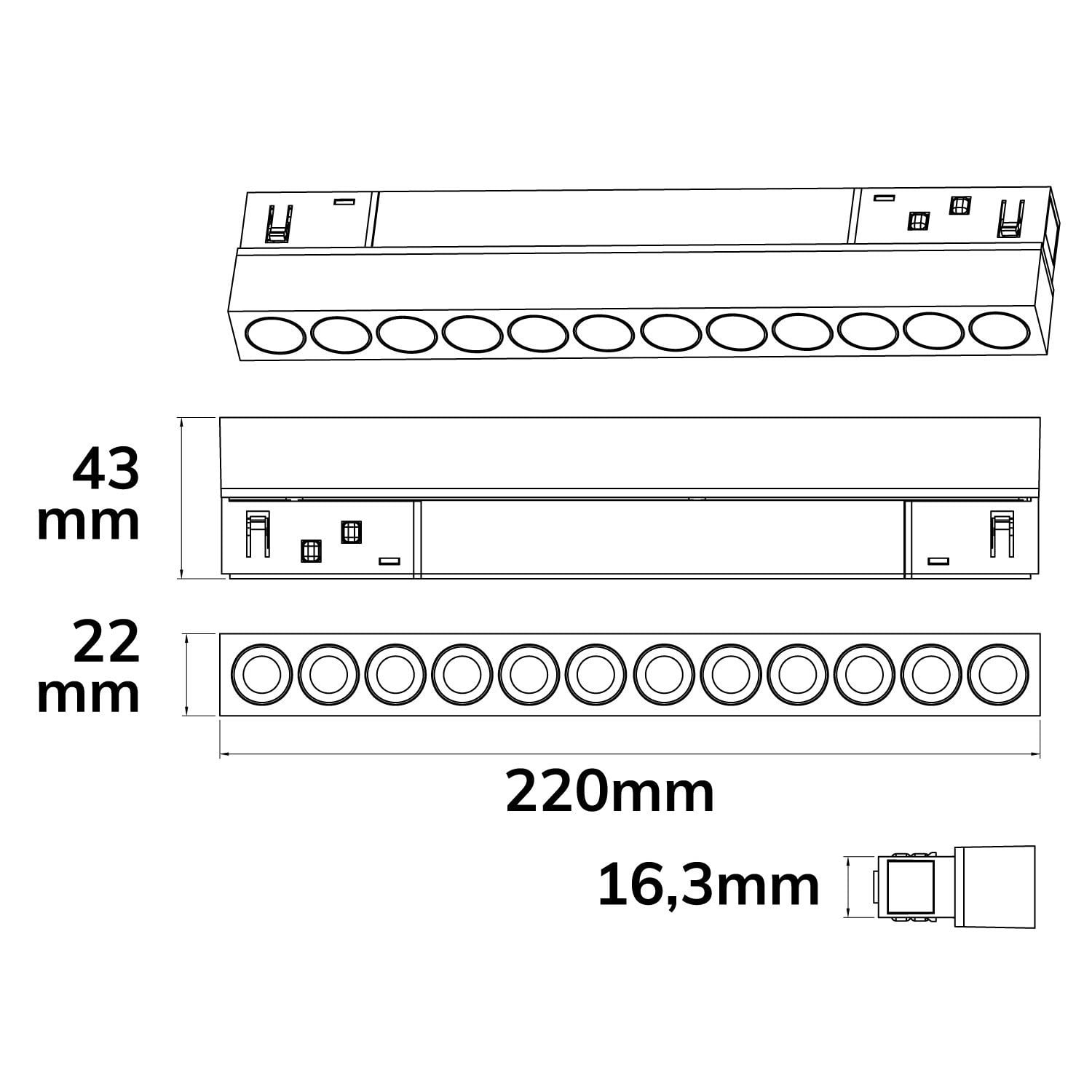 LED Reflektor magnetni, 22cm crna, 12W, 36°, UGR<19, 48V DC, 3000K, CRI90 Magnetna rasvjeta LED Reflektor magnetni, 22cm crna, 12W, 36°, UGR<19, 48V DC, 3000K, CRI90 Magnetna rasvjeta