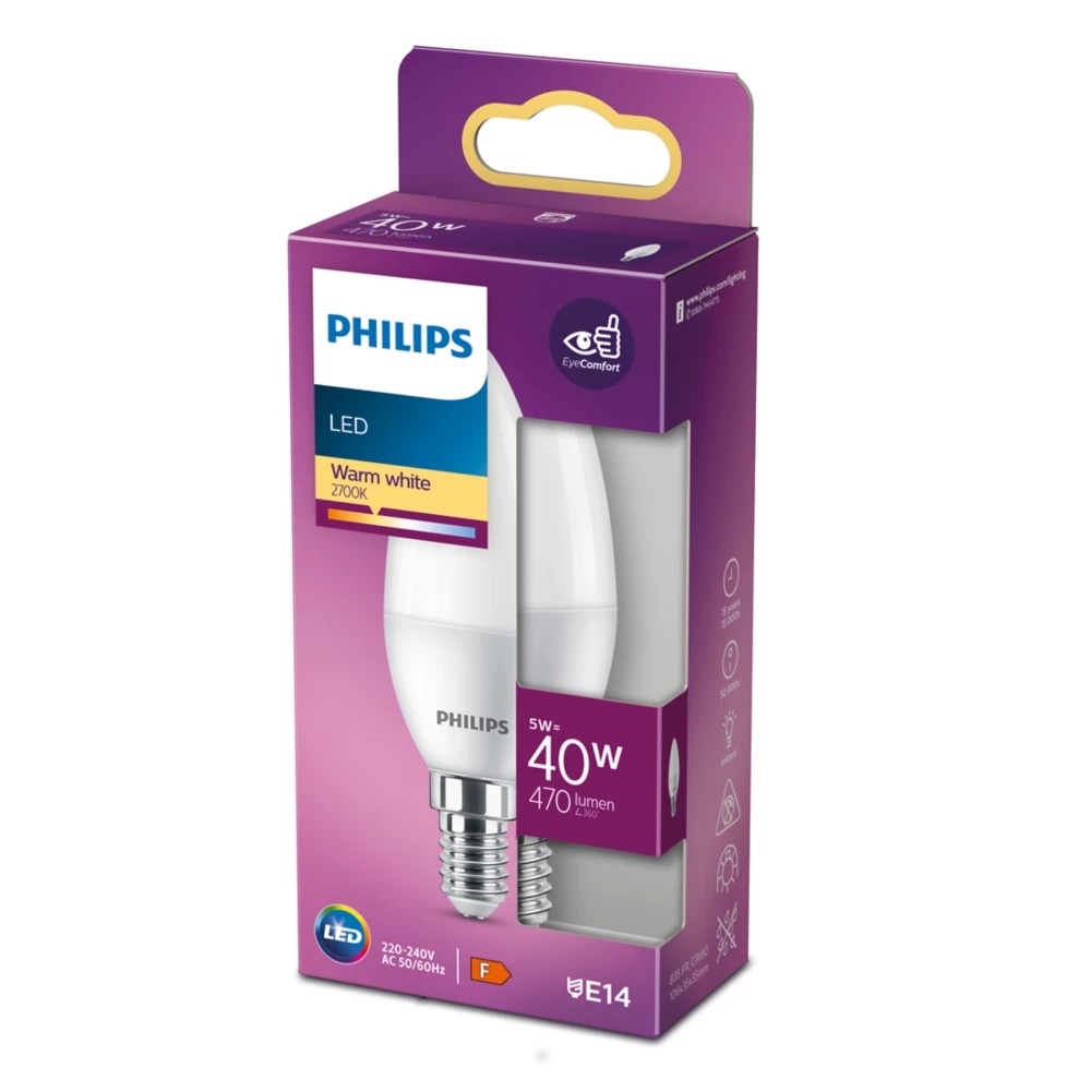 LED žarulja svijeća Philips B35 E14 5W (40W) 2700K mat – 30936400 E14 LED žarulja svijeća Philips B35 E14 5W (40W) 2700K mat – 30936400 E14