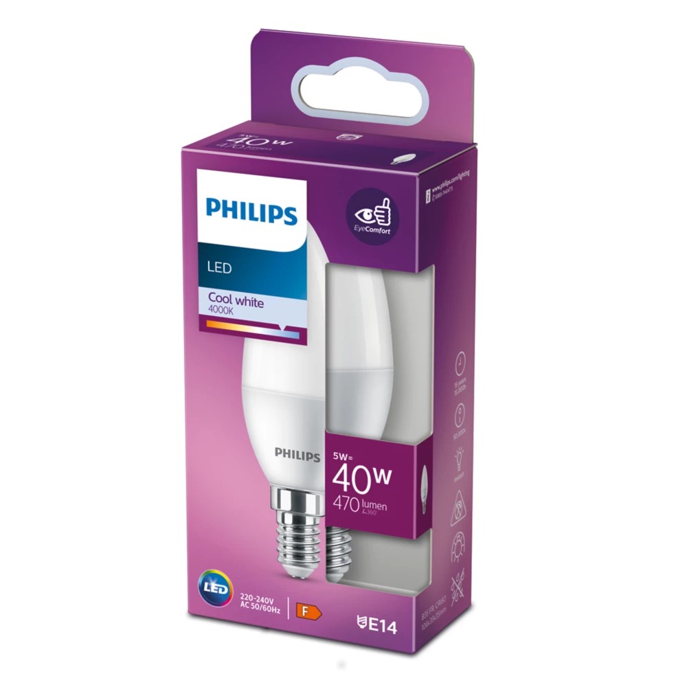 LED žarulja svijeća Philips B35 E14 5W (40W) 4000K mat – 30954800 E14 LED žarulja svijeća Philips B35 E14 5W (40W) 4000K mat – 30954800 E14