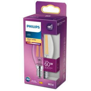 LED žarulja svijeća Philips B35 E14 6,5W (60W) 2700K prozirna – 76219300 E14